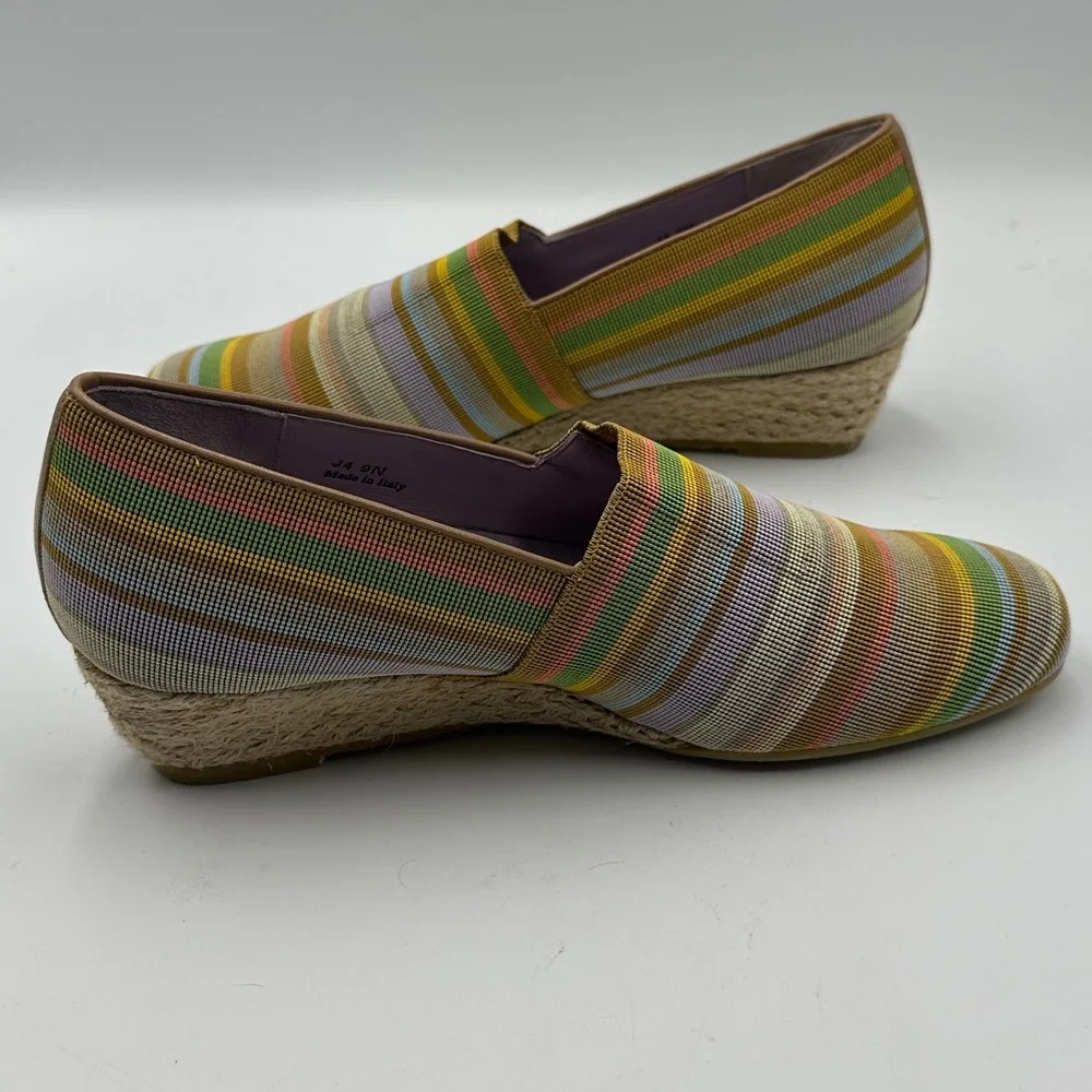 SAS Espadrille Wedge Womens 9N Multicolor Striped Made in Italy Low Heel Slip On